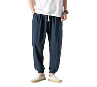 Generisch Linen Trousers Men's Lightweight Summer Trousers Muslin Airy Leisure Trousers Comfortable Leisure Men's Trousers Men Loose Elastic Beach Trousers Regular Fit House Trousers Jogging Bottoms
