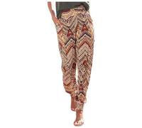Generisch Linen Trousers Women's High Waist Printed Easy Trousers Long Trousers Boho Beach Pockets Trousers Waist Printing Boho Women's Easy Pockets High Trousers Beach Trousers Long Trousers Pro