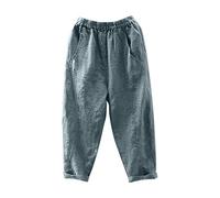 Generisch Linen Trousers Women's Summer 7/8 Beige Beach Trousers Light and Airy Summer Trousers Vintage 3/4 Length Fabric Trousers Baggy Comfortable Casual Trousers Elastic Waist Fitness Trousers