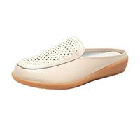 Generisch Loafer Women's Slippers Summer Leather Breathable Lightweight Slippers Plain Trendy Slip On Slope Heel Comfortable Slip-On Shoes Outdoor Running Workout Slippers, EU 35-39.5, beige, 6.5 UK