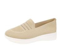 Generisch Loafer Women's Sports Shoes Summer Mesh Breathable Lightweight Trainers Plain Thick Sole Non-Slip Large Sizes Trainers Outdoor Running Casual Summer Shoes 36-43, beige, 10 UK
