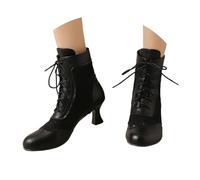 Generisch Lolita Boots Women's Vintage Victorian Lace-Up Boots Dress Boots Riding Boots Mid Calf Cute Boots Side Zip Mid Heels Knight Transition Boots, O Black, 6 UK