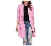 Generisch Long Blazer Women's Blazer Coat Long Coat Jacket Button Lightweight Casual Women's Blazer Sporty Elegant Work Jacket Business Outfit Cardigan with Pockets Plain Slim Fit Trench Coat, pink