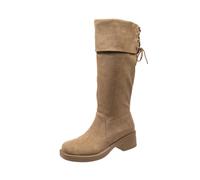 Generisch Long Coloured Toe Women's Autumn Boots with Warm Round Shape Thick Straight Sole for Daily Leisure, khaki, 9 UK