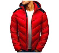 Generisch Long men's winter parka durable cotton with fashionable patchwork design, adjustable for optimal protection against the cold during outdoor activities, red, 3XL
