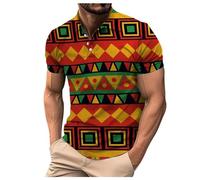 Generisch Long Polo Shirts Men African Traditional Pattern Print Shirt Casual Short Sleeve Shirts Luxury Printed Dashiki Clothing Men Size S, orange, L