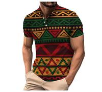 Generisch Long Polo Shirts Men African Traditional Pattern Print Shirt Casual Short Sleeve Shirts Luxury Printed Dashiki Clothing Men Size S, Green, L