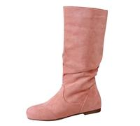 Generisch Long Shaft Boots, Women's Flat Wide Shaft Boots, Outdoor Windproof Winter Boots with Non-Slip Sole, Long Shaft Knee-High Knee Boots with Side Zip, pink, 6 UK