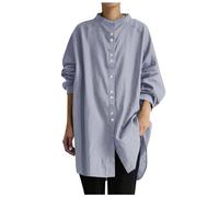 Generisch Long Shirt Women Shirt Long Sleeve Linen Shirt Cotton Linen Casual Large Size Plain Loose Adult Women Blouse Long Sleeve Elegant Sleeves, lightblue, L