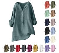 Generisch Long Shirt Women's Large Sizes 3/4 Sleeve Muslin Blouse Elegant Long Blouse Oversized Linen Blouse Long Festive Blouses Vintage Blouse Shirt Medieval Tunics Women's Blouses Summer Linen