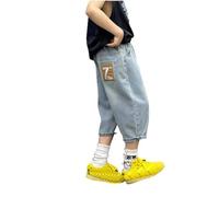 Generisch Long Sleeve Boys 128 Boys Jeans with Elastic Waist, Wide Leg, Casual, Loose, Seven and Eighth Jeans with Pockets, Short Trousers with Pockets Boys, blue, 9-10 Years