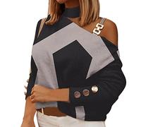 Generisch Long Sleeve Chain for Women in Winter with Printed Buttons on Neck Large Size Ladies, black, L