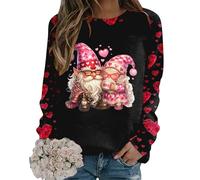 Generisch Long Sleeve Crew Neck Sweatshirt with Cute Graphic Print for Women as Casual Wear Valentine's Day Winter Jumper, black, XXL