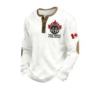 Generisch Long Sleeve Shirt with Canadian Graphic Print Button Placket Blend Fabric for Casual Everyday Style, White, 4XL