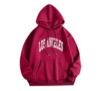 Generisch Los Angel Sweat Jacket Men Women Letter Graphic Hooded Print Crew Neck Long Sleeve Sweatshirt Tops Full Things, Wine Red, L