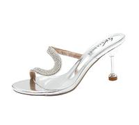 Generisch Low Shoes Women's Version Fish Mouth Casual Thin Heel High Heel Sandals, silver, 5 UK