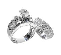 Generisch Luxury Brilliant Zircon Ring Set Jewellery Women Wedding Engagement Couple Matching Rings The Trilogy, C, Metal, No Gemstone