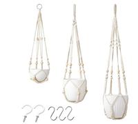 Generisch Macrame Plant Hanger Set | 3 Pieces Handwoven Boho Basket Crochet Plant Hangers | for Ceiling Window Outdoor, Bathroom Door Indoor