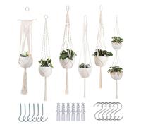 Generisch Macrame Plant Hangers, Set of 6 Boho Macrame Planter Holders, Ceiling Hanging Basket, for Home, Apartment, Living Room, Balcony, Corner, Children's Room, Garden