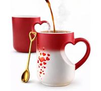 Generisch Magic Heart-Shaped Colour Changing Ceramic Mug, Heart-Shaped Handle, Heat Sensitive Magic Coffee Mug, Romantic Gift for Valentine's Day, Christmas, Mother's Day