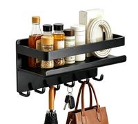 Generisch Magnetic Shelf - Wall Mounted No Drilling with 6 Hooks | Kitchen Organiser and Storage, for Spices, Storage, Garage, Laundry Room, Dorm, Home Office, Cruise, Door