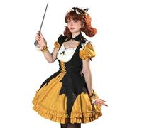 Generisch Maid Dress Women's Halloween Maid Costume Pumpkin Witch Outfit Set Halloween Carnival Maid Dress Cute Black Vest Headband with Devil Horn Hairpin Hand Band Cute Lolita Dress