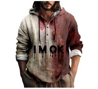 Generisch Male Printed Halloween Theme Casual Crew Neck Blood Spot Pattern Plus Size Shirt Print Solid Color Hoodie Men's Shirt Red And Blue, Wine Red, L