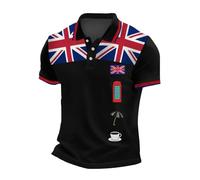 Generisch Male UK Flag Jack Print Polo Shirt Business Casual Raglan Sleeve Button Placket Breathable Comfortable, black, 5XL