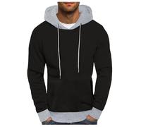 Generisch Male Winter Colour Block Hoodie Fleece Pullover with Drawstring for Men (Black, S)