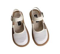 Generisch Mary Jane Shoes Women's Sandals Breathable Knitted Women's Shoes Wide H Summer Sandals, Round, Retro, Buckle, Straps, Flat, Soft, Lolita, Princess, Chic, Elegant, White, 5 UK