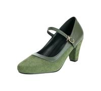 Generisch Mary Jane with Block Heel Ankle Strap for Women Wedding Guests Party Guests Elegant Costume Shoes Suede in Plain Colour with Toe Post