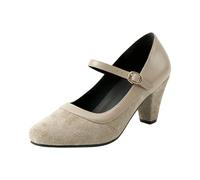 Generisch Mary Jane with Block Heel Ankle Strap for Women Wedding Guests Party Guests Elegant Costume Shoes Suede in Plain Colour with Toe Post