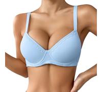 Generisch Mature Thin Solid Color Comfortable Breathable Push Up Bra for Women with Underwire Three Row Bra Breast Lift, blue, 38B