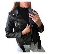 Generisch Maxi Coat Faux Leather Jacket Long Sleeve Zip Tailored Coat Short Jacket Fleece Jacket Women's Hoodie, black, XL