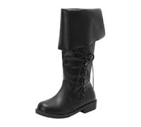 Generisch Medieval Boots Men's Renaissance Knight Prince Shoes Vintage PU Leather Boots Short Sole Shoes Role Play Pirate Clothing Accessories for Halloween Cosplay Costume, 01 black, 8 UK