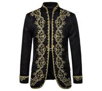 Generisch Medieval Clothing Men's Blazer Gothic Steampunk Jacket with Embroidery Prince Costume Vintage Festive Suit Jacket Victorian Renaissance Costume Jacket Halloween Carnival Costume, black, XXL