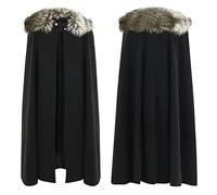 Generisch Medieval Clothing Men's Cape Wool Fur Collar Halloween Costumes Victorian Renaissance Poncho Crusader Templar Cape Costume Outfit Cosplay Uniform for Carnival Theme Party, black, L