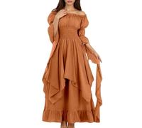 Generisch Medieval Clothing Women's Victorian Dress Renaissance Gothic Witch Costume Elegant Puff Sleeves Party Dress Off Shoulder Cocktail Dress Irregular Ruffle Dress Halloween Dresses, orange, M