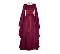 Generisch Medieval Costumes Women's Witch Halloween Block Colours Long Sleeve Zip Maxi Dress Festive Knee-Length Plus Size Flowing Pirate Costume Renaissance Halloween Cosplay Carnival Costume