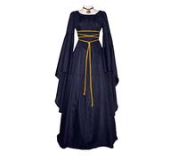 Generisch Medieval Costumes Women's Witch Halloween Block Colours Long Sleeve Zip Maxi Dress Festive Knee-Length Plus Size Flowing Pirate Costume Renaissance Halloween Cosplay Carnival Costume