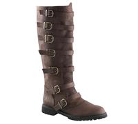 Generisch Medieval Knight Boots Women's Multilayer Side Buckle Pirate Boots Viking Outdoor PU Leather Boots Snow Long Boots for Cosplay Warrior Prince, brown, 13 UK