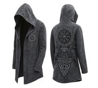 Generisch Medieval Norse Mythology Mid-Length Hooded Cardigan for Stylish Motorcycle Jacket Coat with Design, gray, XXL
