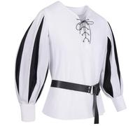 Generisch Medieval Shirt Men's Vintage Striped Long Sleeve Shirts Victorian Steampunk Pirate Shirt Lacing V-Neck Casual Shirt Retro Gothic Costume for Theatre Cosplay Carnival, White, L