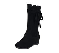 Generisch Medium Boots High Shoes Women's Black Half Boots Women's Lace-Up Plain Non-Slip Flock Wedge Heel High Side Zip Winter Boots, black, 8 UK