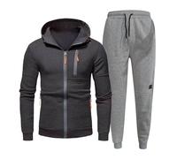 Generisch Men's 2-Piece Fitness Tracksuit Gym Zip Hoodies and Trousers Waterproof Windproof Jogging Suit Sports Suit Breathable Leisure Suit Autumn Sweatshirt Set Y2K with Pockets, x dark grey, M