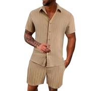 Generisch Men's 56 Summer Leisure Sports Comfortable Breathable Sweat-Absorbing Short Sleeve Shorts Two Piece Set Nuclear, brown, 3XL