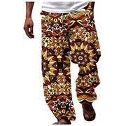 Generisch Men's African Dashiki Design Traditional Pattern Casual Trousers for Summer Holiday Beach Days, brown, S