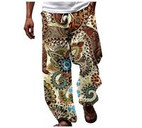 Generisch Men's African Dashiki Design Traditional Pattern Casual Trousers for Summer Holiday Beach Days, beige, 3XL