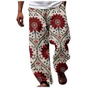 Generisch Men's African Dashiki Design Trousers with Traditional Pattern for Casual Leisure Summer Holiday Days, beige, XL