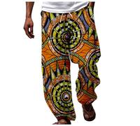 Generisch Men's African Dashiki Design Trousers with Traditional Pattern for Casual Leisure Summer Holiday Days, orange, XXL